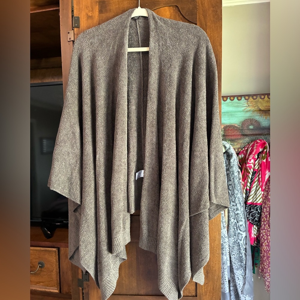 Barefoot Dreams Plush Open-Front Shawl in Taupe